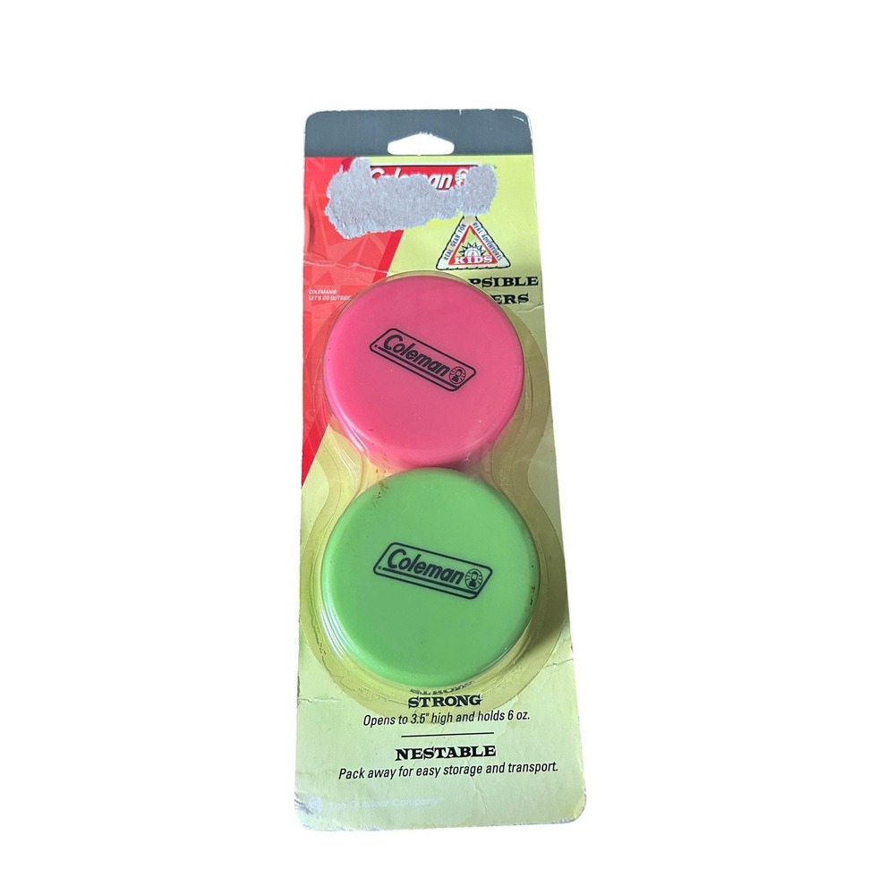 Vintage 2006 Coleman Kids Collapsible Tumblers 2-Pack  Pink & Green Nesting Cups